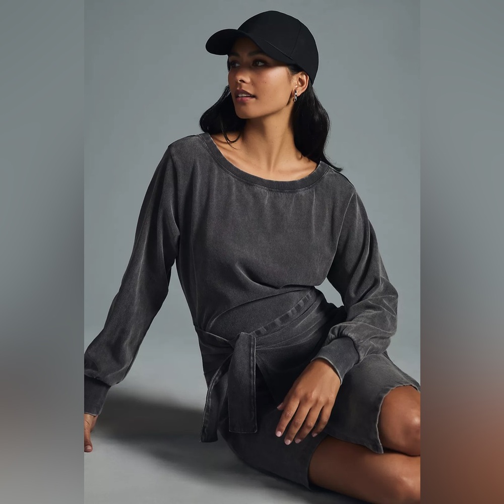 Anthropologie Daily Practice Gray Tie-Front Lounge Mini Dress